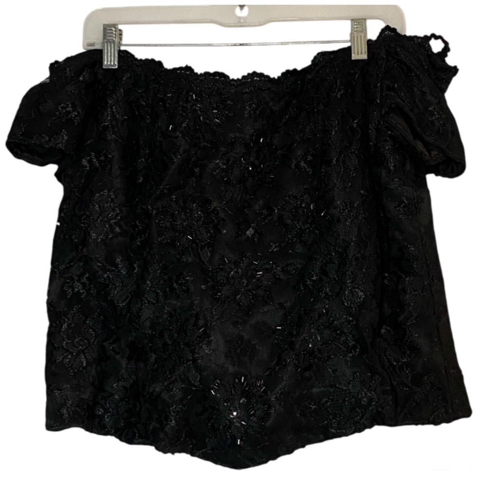 Y2K Menekshe Evening Formal Black Silk Beaded Sequin Boned Corset Top Size L/XL